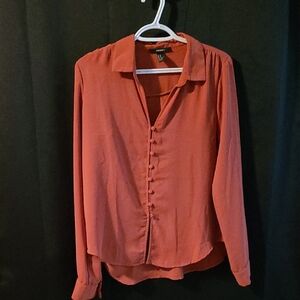 FOREVER 21 Elegant Women's Button-Up Top in Rust